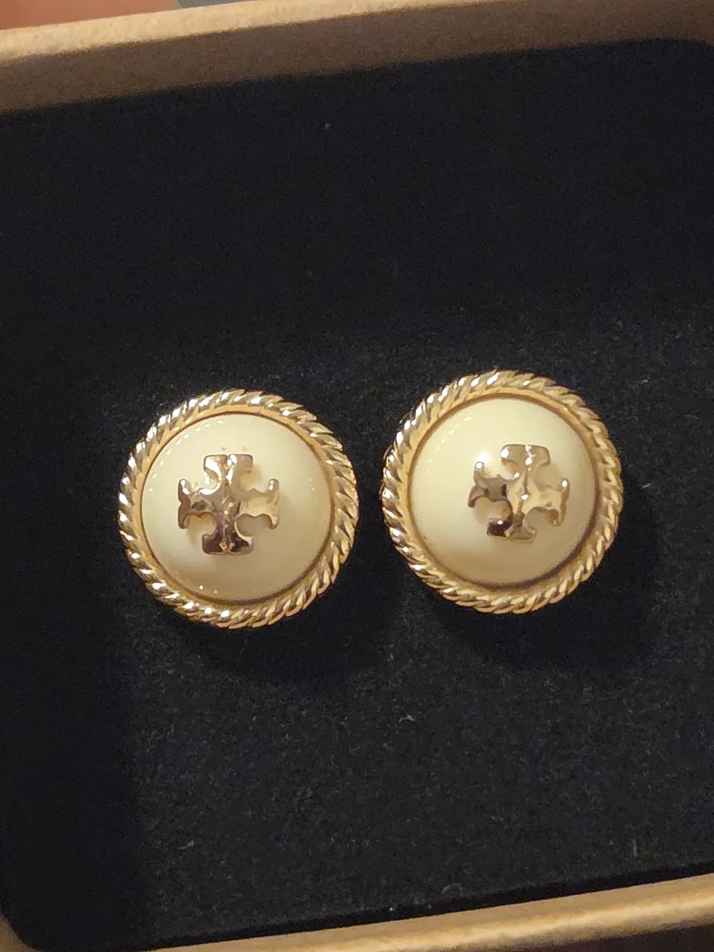 Tory Burch Rope Logo Ivory Stud Earring